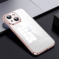 Silicone Transparent Frame Case Cover LD2 for Apple iPhone 15 Plus Rose Gold