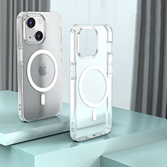 Silicone Transparent Frame Case Cover with Mag-Safe Magnetic QC1 for Apple iPhone 15 Plus Clear