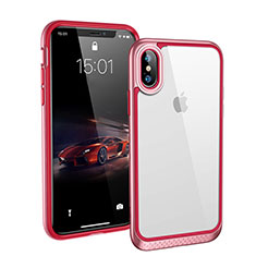 Silicone Transparent Mirror Frame Case 360 Degrees T08 for Apple iPhone Xs Max Red