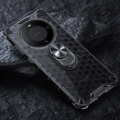 Silicone Transparent Mirror Frame Case 360 Degrees with Magnetic Finger Ring Stand AM1 for Huawei Mate 60 Pro Black