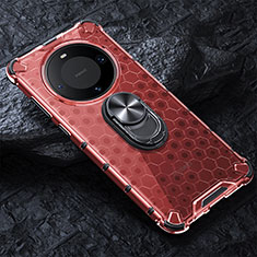 Silicone Transparent Mirror Frame Case 360 Degrees with Magnetic Finger Ring Stand AM1 for Huawei Mate 60 Pro+ Plus Red