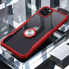 Silicone Transparent Mirror Frame Case 360 Degrees with Magnetic Finger Ring Stand for Apple iPhone 11 Pro Red