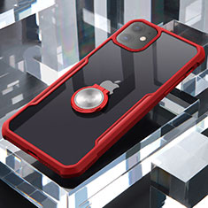 Silicone Transparent Mirror Frame Case 360 Degrees with Magnetic Finger Ring Stand for Apple iPhone 11 Red