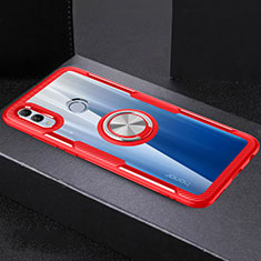 Silicone Transparent Mirror Frame Case 360 Degrees with Magnetic Finger Ring Stand for Huawei Honor 10 Lite Red
