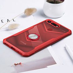 Silicone Transparent Mirror Frame Case 360 Degrees with Magnetic Finger Ring Stand for Huawei Honor V20 Red