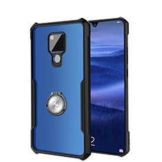 Silicone Transparent Mirror Frame Case 360 Degrees with Magnetic Finger Ring Stand for Huawei Mate 20 X 5G Black