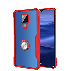 Silicone Transparent Mirror Frame Case 360 Degrees with Magnetic Finger Ring Stand for Huawei Mate 20 X 5G Red