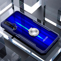 Silicone Transparent Mirror Frame Case 360 Degrees with Magnetic Finger Ring Stand for Huawei Nova 5T Blue