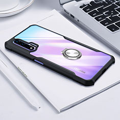 Silicone Transparent Mirror Frame Case 360 Degrees with Magnetic Finger Ring Stand for Huawei Nova 6 5G Black
