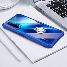 Silicone Transparent Mirror Frame Case 360 Degrees with Magnetic Finger Ring Stand for Huawei Nova 6 5G Blue