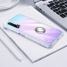 Silicone Transparent Mirror Frame Case 360 Degrees with Magnetic Finger Ring Stand for Huawei Nova 6 5G Clear