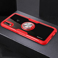 Silicone Transparent Mirror Frame Case 360 Degrees with Magnetic Finger Ring Stand for Huawei P20 Lite Red