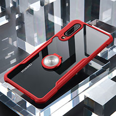 Silicone Transparent Mirror Frame Case 360 Degrees with Magnetic Finger Ring Stand for Huawei P30 Red