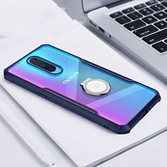 Silicone Transparent Mirror Frame Case 360 Degrees with Magnetic Finger Ring Stand for Oppo R17 Pro Blue