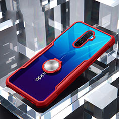 Silicone Transparent Mirror Frame Case 360 Degrees with Magnetic Finger Ring Stand for Oppo Reno Ace Red