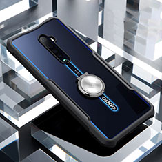 Silicone Transparent Mirror Frame Case 360 Degrees with Magnetic Finger Ring Stand for Oppo Reno2 Black