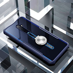 Silicone Transparent Mirror Frame Case 360 Degrees with Magnetic Finger Ring Stand for Oppo Reno2 Blue