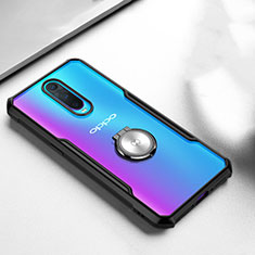 Silicone Transparent Mirror Frame Case 360 Degrees with Magnetic Finger Ring Stand for Oppo RX17 Pro Black