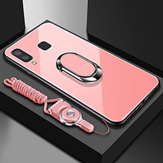 Silicone Transparent Mirror Frame Case 360 Degrees with Magnetic Finger Ring Stand for Samsung Galaxy A6s Rose Gold