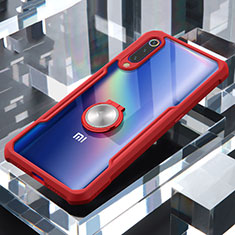 Silicone Transparent Mirror Frame Case 360 Degrees with Magnetic Finger Ring Stand for Xiaomi Mi 9 Red