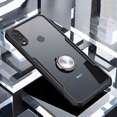 Silicone Transparent Mirror Frame Case 360 Degrees with Magnetic Finger Ring Stand for Xiaomi Redmi Note 7 Pro Black