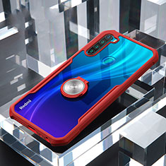 Silicone Transparent Mirror Frame Case 360 Degrees with Magnetic Finger Ring Stand for Xiaomi Redmi Note 8 Red