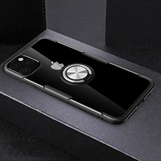Silicone Transparent Mirror Frame Case 360 Degrees with Magnetic Finger Ring Stand M01 for Apple iPhone 11 Pro Max Black