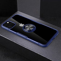 Silicone Transparent Mirror Frame Case 360 Degrees with Magnetic Finger Ring Stand M01 for Apple iPhone 11 Pro Max Blue