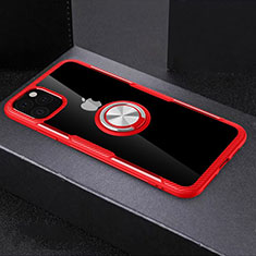 Silicone Transparent Mirror Frame Case 360 Degrees with Magnetic Finger Ring Stand M01 for Apple iPhone 11 Pro Max Red