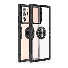 Silicone Transparent Mirror Frame Case 360 Degrees with Magnetic Finger Ring Stand T02 for Samsung Galaxy Note 20 Ultra 5G Black