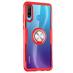 Silicone Transparent Mirror Frame Case 360 Degrees with Magnetic Finger Ring Stand Z01 for Huawei P30 Lite Red