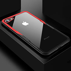 Silicone Transparent Mirror Frame Case Cover for Apple iPhone 8 Red and Black