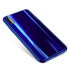 Silicone Transparent Mirror Frame Case Cover for Apple iPhone X Blue