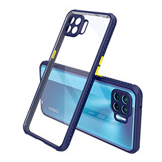 Silicone Transparent Mirror Frame Case Cover for Oppo Reno4 Lite Blue