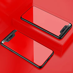 Silicone Transparent Mirror Frame Case Cover for Samsung Galaxy A80 Red