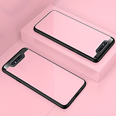 Silicone Transparent Mirror Frame Case Cover for Samsung Galaxy A80 Rose Gold