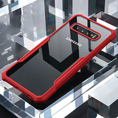 Silicone Transparent Mirror Frame Case Cover for Samsung Galaxy S10 Plus Red