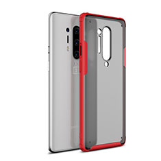 Silicone Transparent Mirror Frame Case Cover H01 for OnePlus 8 Pro Red