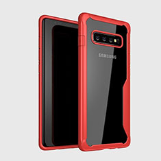 Silicone Transparent Mirror Frame Case Cover H01 for Samsung Galaxy S10 Red