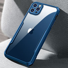 Silicone Transparent Mirror Frame Case Cover H03 for Apple iPhone 12 Pro Max Blue