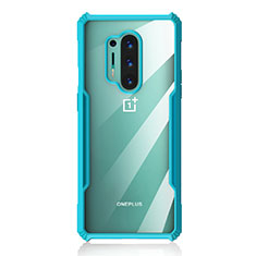 Silicone Transparent Mirror Frame Case Cover H03 for OnePlus 8 Pro Cyan