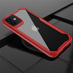Silicone Transparent Mirror Frame Case Cover M02 for Apple iPhone 12 Red