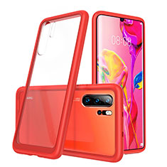 Silicone Transparent Mirror Frame Case Cover M02 for Huawei P30 Pro New Edition Red
