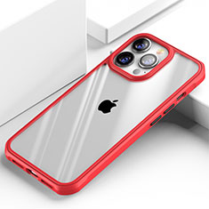 Silicone Transparent Mirror Frame Case Cover M03 for Apple iPhone 14 Pro Red