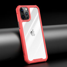 Silicone Transparent Mirror Frame Case Cover M04 for Apple iPhone 12 Pro Red