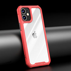 Silicone Transparent Mirror Frame Case Cover M04 for Apple iPhone 12 Red