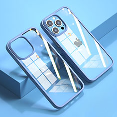 Silicone Transparent Mirror Frame Case Cover M04 for Apple iPhone 13 Pro Max Blue
