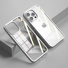 Silicone Transparent Mirror Frame Case Cover M04 for Apple iPhone 14 Pro Max White
