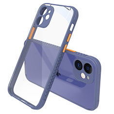 Silicone Transparent Mirror Frame Case Cover M05 for Apple iPhone 12 Purple