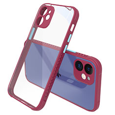 Silicone Transparent Mirror Frame Case Cover M05 for Apple iPhone 12 Red Wine